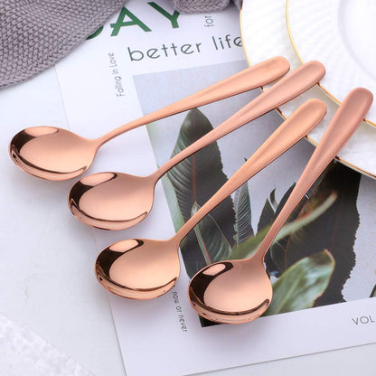 7-Inch Soup Spoons, Bouillon Spoon,18/10 Stainless Steel Finished Table Dinner Spoons Set of 4 (Rose Gold)