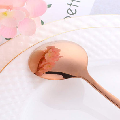 7-Inch Soup Spoons, Bouillon Spoon,18/10 Stainless Steel Finished Table Dinner Spoons Set of 4 (Rose Gold)