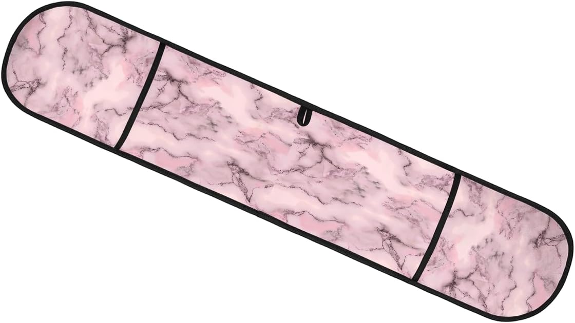 Double Oven Mitts Polyester 220°C/428°F Heat Resistant Oven Gloves with Loop BBQ Baking Cooking Kitchen, 35.4 * 7.5 in, Light Pink Marble Veins
