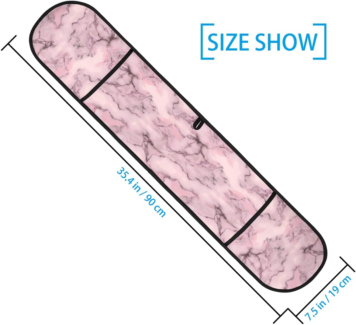 Double Oven Mitts Polyester 220°C/428°F Heat Resistant Oven Gloves with Loop BBQ Baking Cooking Kitchen, 35.4 * 7.5 in, Light Pink Marble Veins