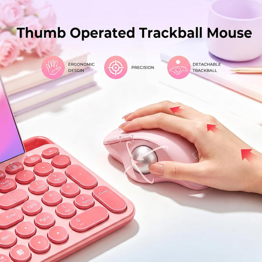 seenda Wireless Trackball Mouse, Ergonomic Bluetooth Rollerball,Rose Pink
