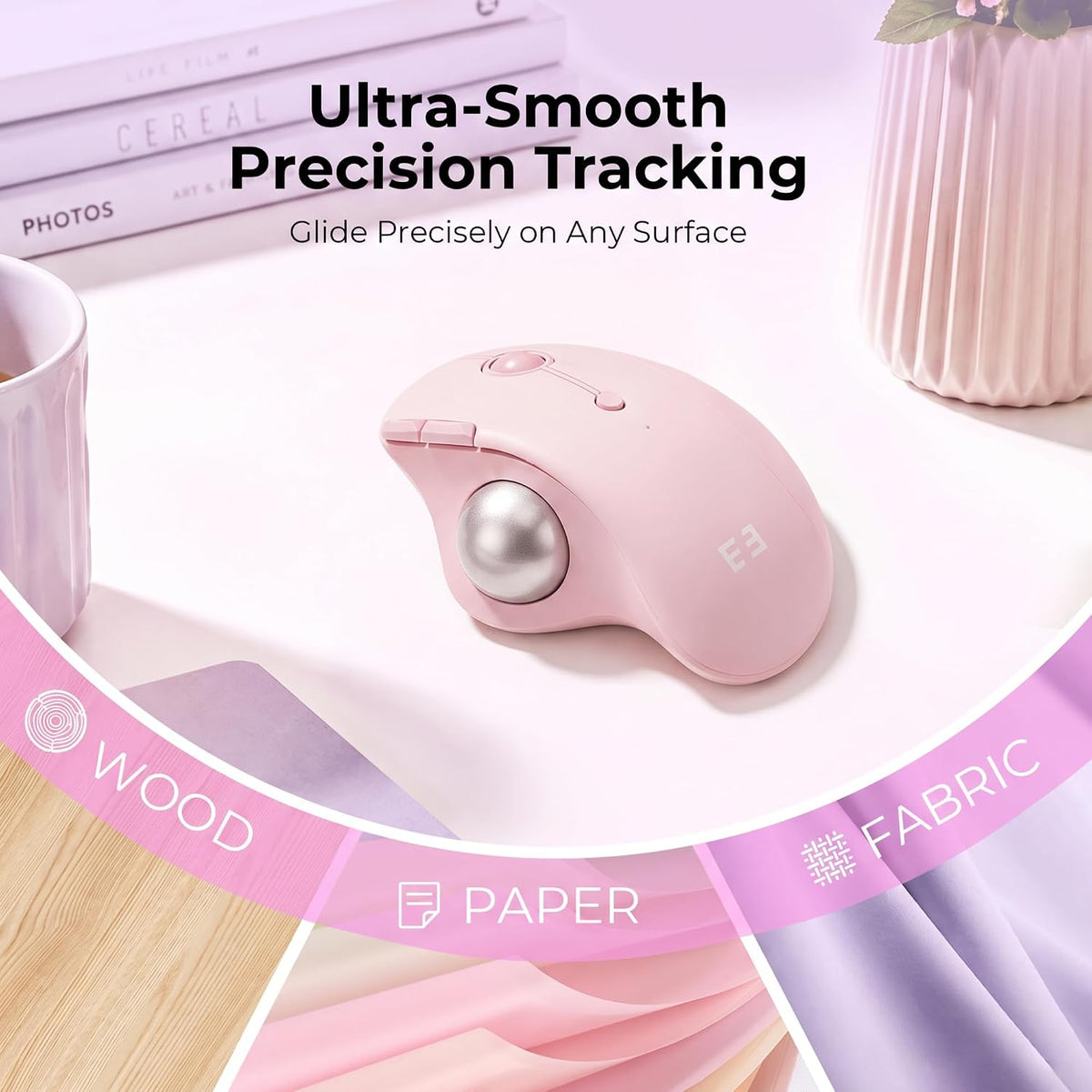 seenda Wireless Trackball Mouse, Ergonomic Bluetooth Rollerball,Rose Pink