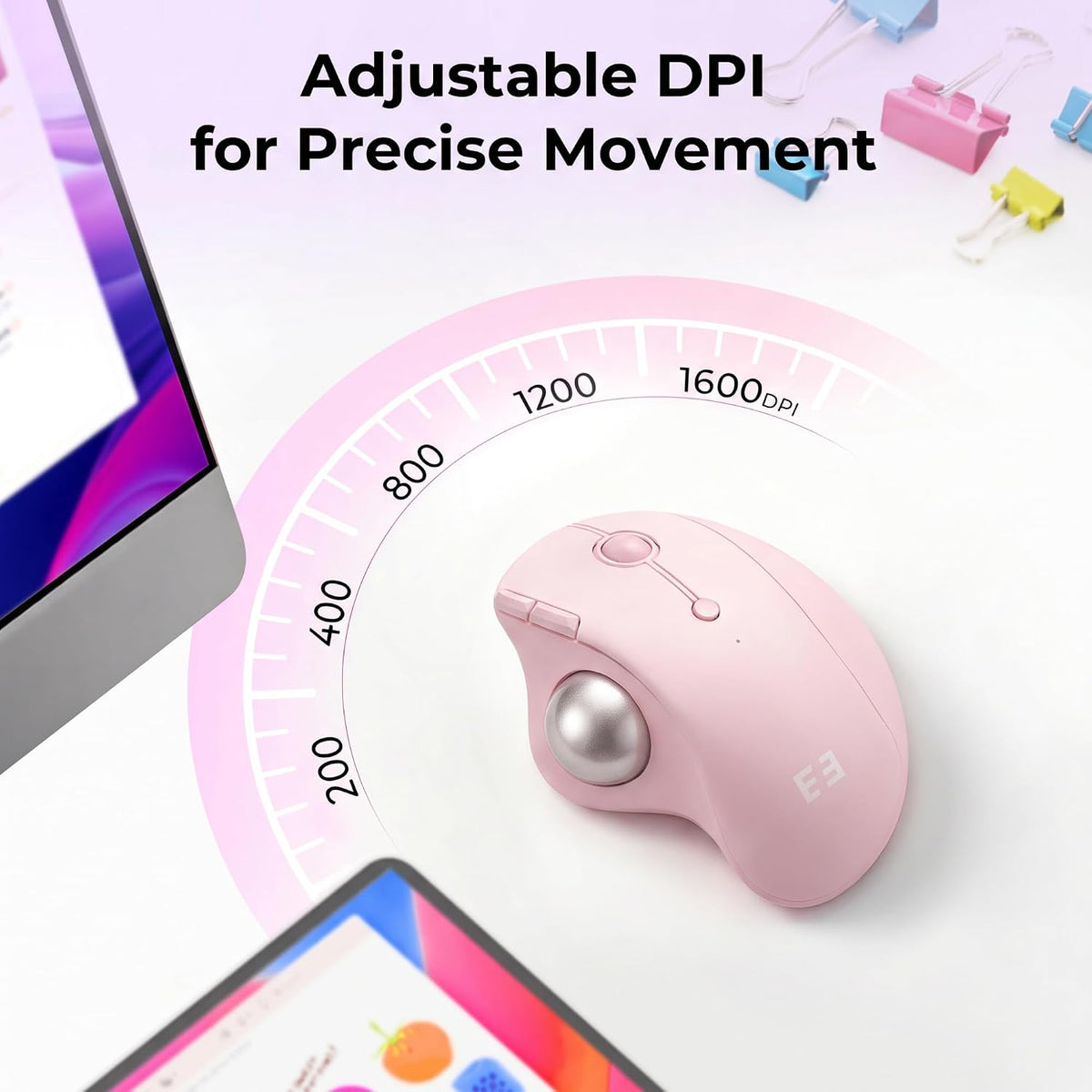 seenda Wireless Trackball Mouse, Ergonomic Bluetooth Rollerball,Rose Pink