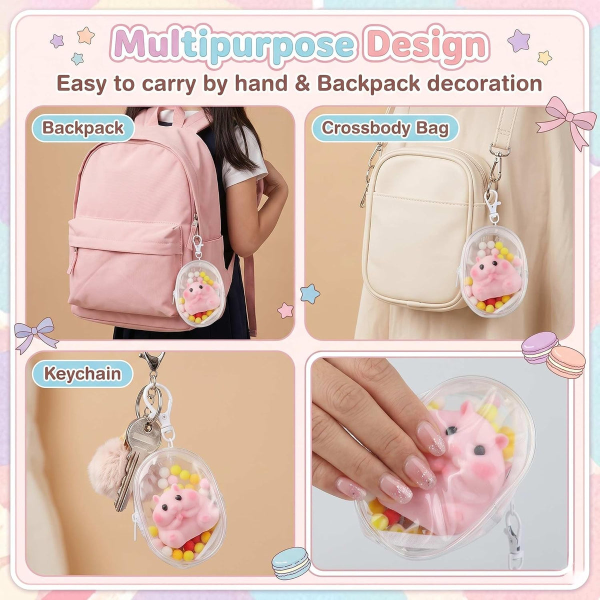 Handmade Taba Hamster Squishy Toy, Ultra-Soft Silicone Squeeze Sensory Fidget Toys, Cute Mochi Desk Decor for Stress Relief, Great Gift with Mini Strawberry & Hat Accessories (Pink)