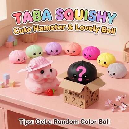 Handmade Taba Hamster Squishy Toy, Ultra-Soft Silicone Squeeze Sensory Fidget Toys, Cute Mochi Desk Decor for Stress Relief, Great Gift with Mini Strawberry & Hat Accessories (Pink)