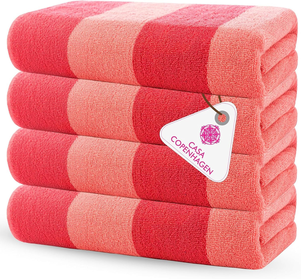 Malibu Beach Towels Designed in Denmark Rough and Tough, Quick Dry, for Pool, Bath & Shower 30x60 inches 4 Pieces Cotton Beach Bath Towels Set - Pink