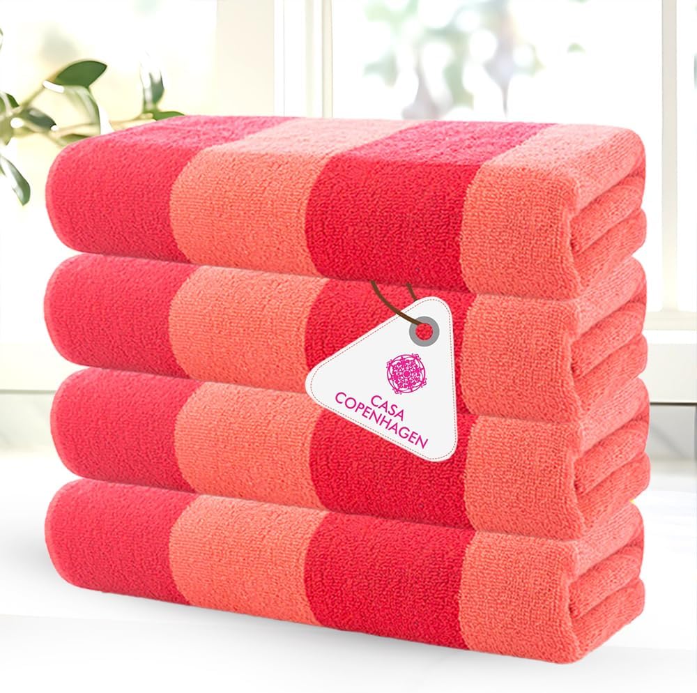 Malibu Beach Towels Designed in Denmark Rough and Tough, Quick Dry, for Pool, Bath & Shower 30x60 inches 4 Pieces Cotton Beach Bath Towels Set - Pink