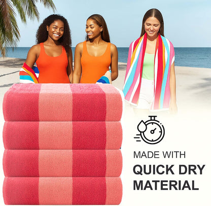 Malibu Beach Towels Designed in Denmark Rough and Tough, Quick Dry, for Pool, Bath & Shower 30x60 inches 4 Pieces Cotton Beach Bath Towels Set - Pink