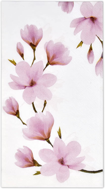 Pink Magnolia Guest Napkins 100 Pack, Floral Disposable Hand Towels for Spring Tea Party Bathroom Wedding Brunch Decor