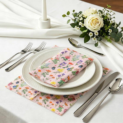 100 Pcs Floral Napkins Disposable Paper Wildflower Napkins, 2-Ply Retro Flower Dinner Napkins Pink Decorative Party Napkin for Spring Summer Picnic Wedding Baby Shower Birthday Tea Party