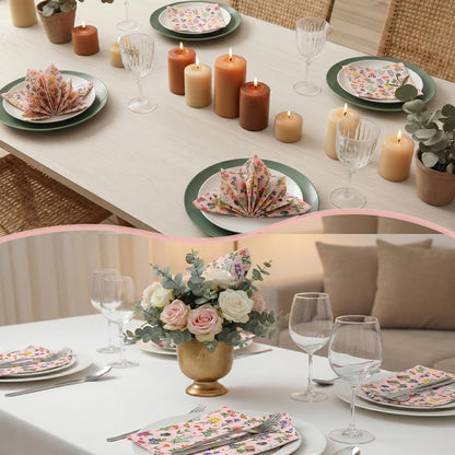 100 Pcs Floral Napkins Disposable Paper Wildflower Napkins, 2-Ply Retro Flower Dinner Napkins Pink Decorative Party Napkin for Spring Summer Picnic Wedding Baby Shower Birthday Tea Party