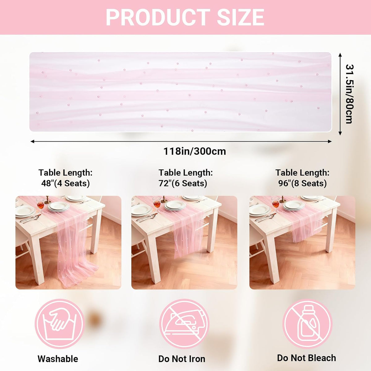 Pearl Table Runner 1PCS, 31.5x120 Inches Lace Runners for Tables, Pink Runners for Christmas Thanksgiving Birthday Party Wedding Decorations