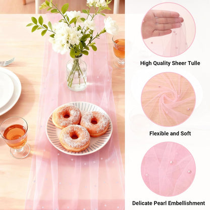 Pearl Table Runner 1PCS, 31.5x120 Inches Lace Runners for Tables, Pink Runners for Christmas Thanksgiving Birthday Party Wedding Decorations