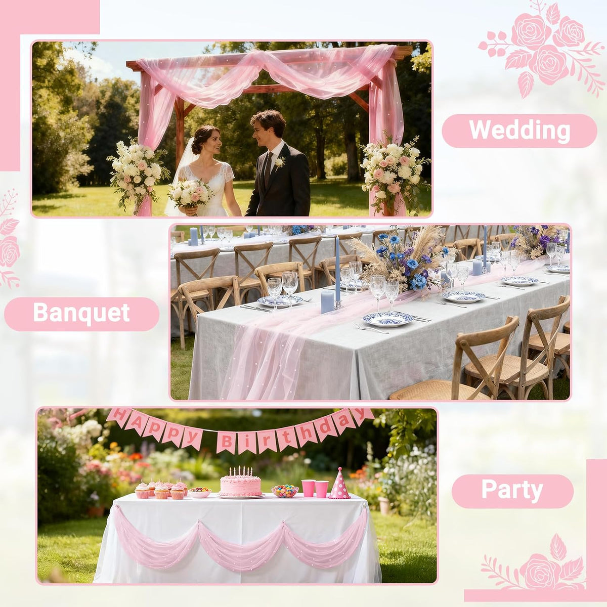 Pearl Table Runner 1PCS, 31.5x120 Inches Lace Runners for Tables, Pink Runners for Christmas Thanksgiving Birthday Party Wedding Decorations