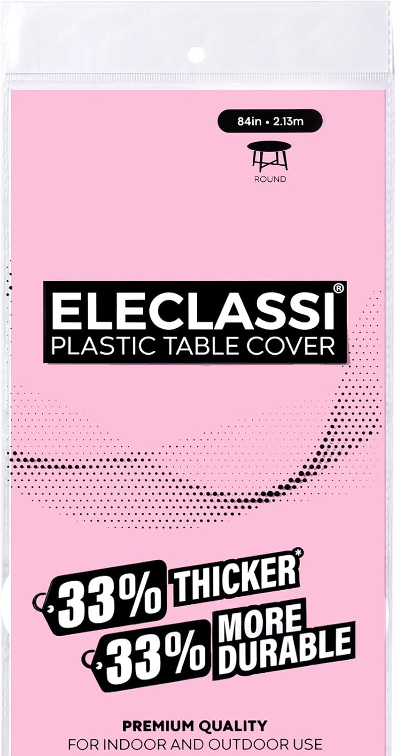 Pink 12 Pack Premium Round Disposable Plastic Tablecloth - 84 Inch Round Plastic Table Cloth Disposable Tablecloth for Parties
