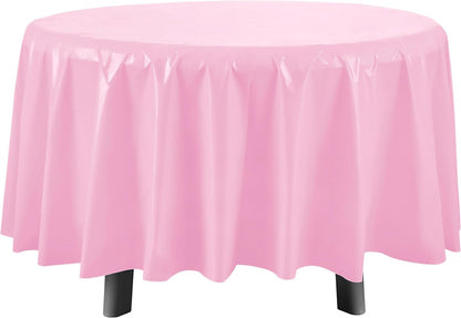 Pink 12 Pack Premium Round Disposable Plastic Tablecloth - 84 Inch Round Plastic Table Cloth Disposable Tablecloth for Parties