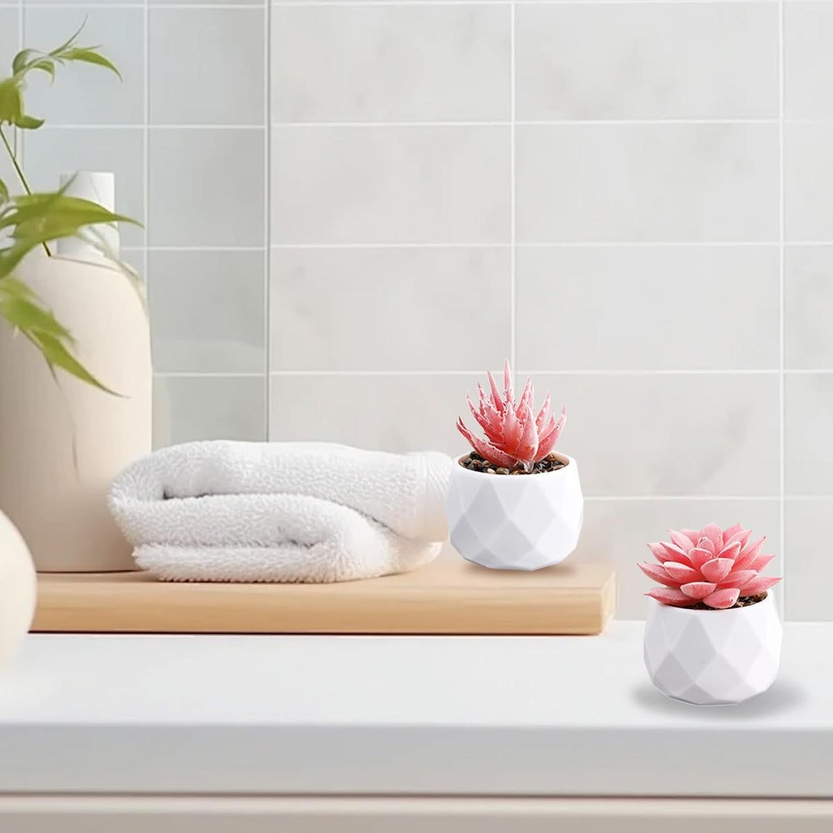 2 Pack Artificial Succulents in White Ceramic Pots