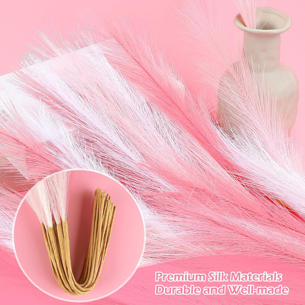 30 Pcs Pink White Pampas Grass Decor: 21.7" Fluffy Faux Small Pampas Grass Artificial Flower Vase Filler for Home Wedding Living Room Wall Party Decoration