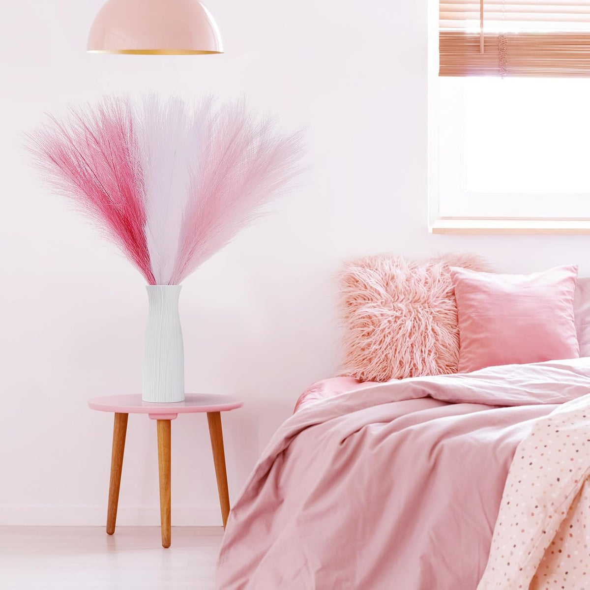 30 Pcs Pink White Pampas Grass Decor: 21.7" Fluffy Faux Small Pampas Grass Artificial Flower Vase Filler for Home Wedding Living Room Wall Party Decoration