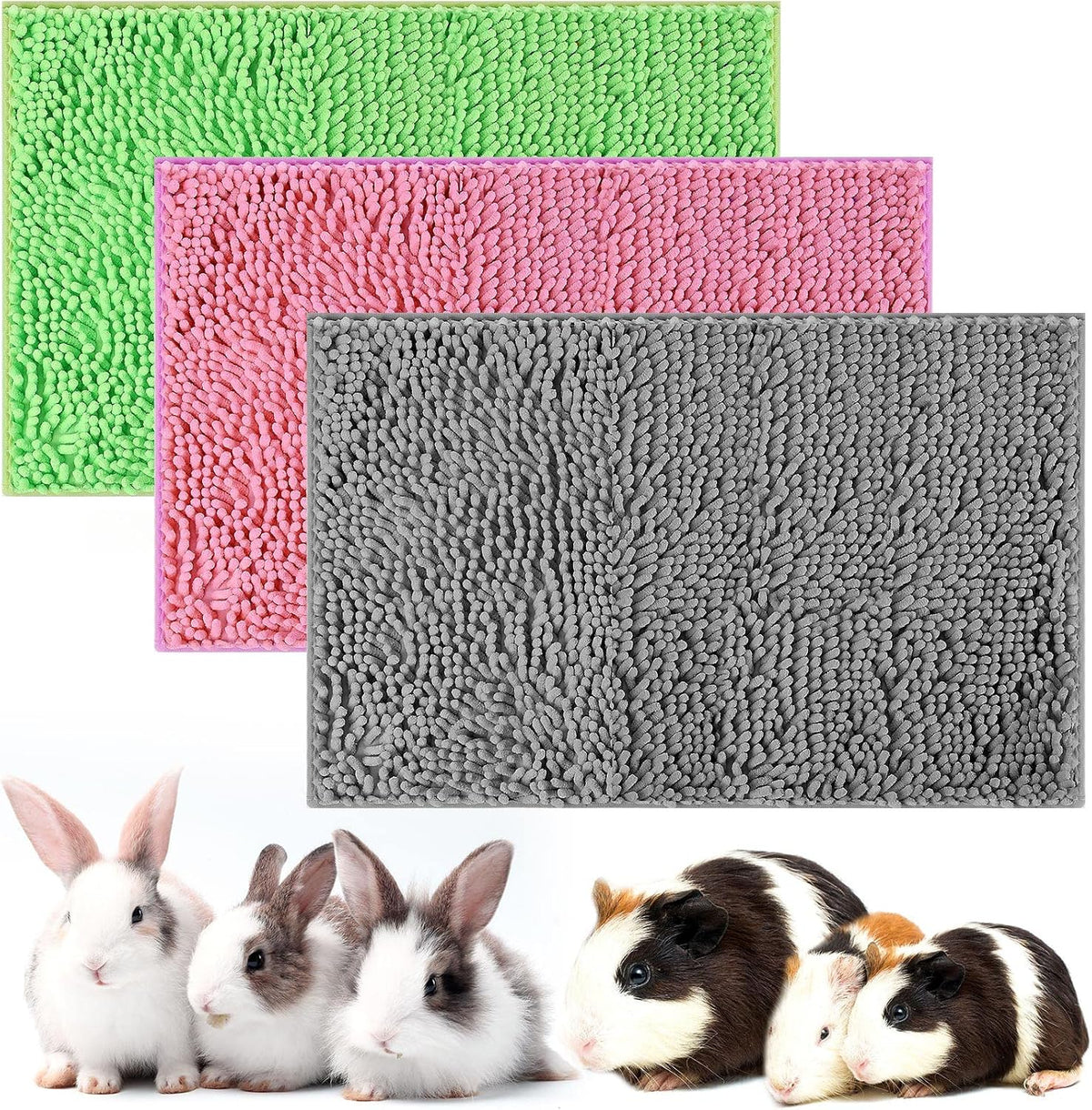 3 Pcs Guinea Pig Bedding Reusable Small Animal Guinea Pig Bed Fleece Pee Pad Absorbency Washable Pet Cage Liner for Bunny Hamsters(Pink, Green, Gray)