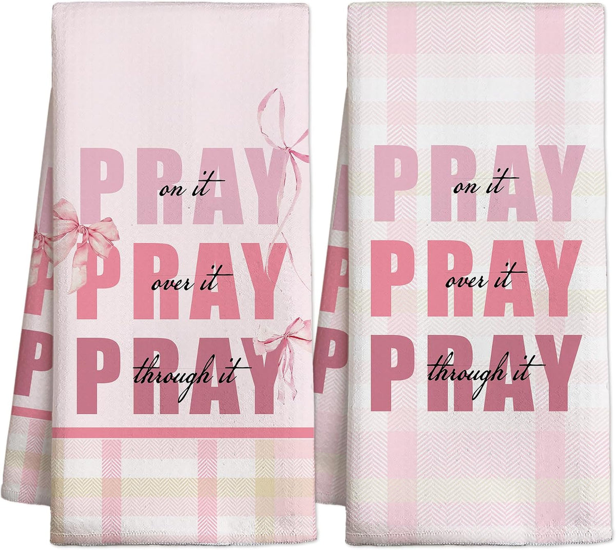 Pink Bow Kitchen Towels Set, Christian Decorative Kitchen Dish Towels, Cute Waffle Weave Dish Cloth, Pink Home Decor, Best Housewarming Gifts for Family Friends-B06