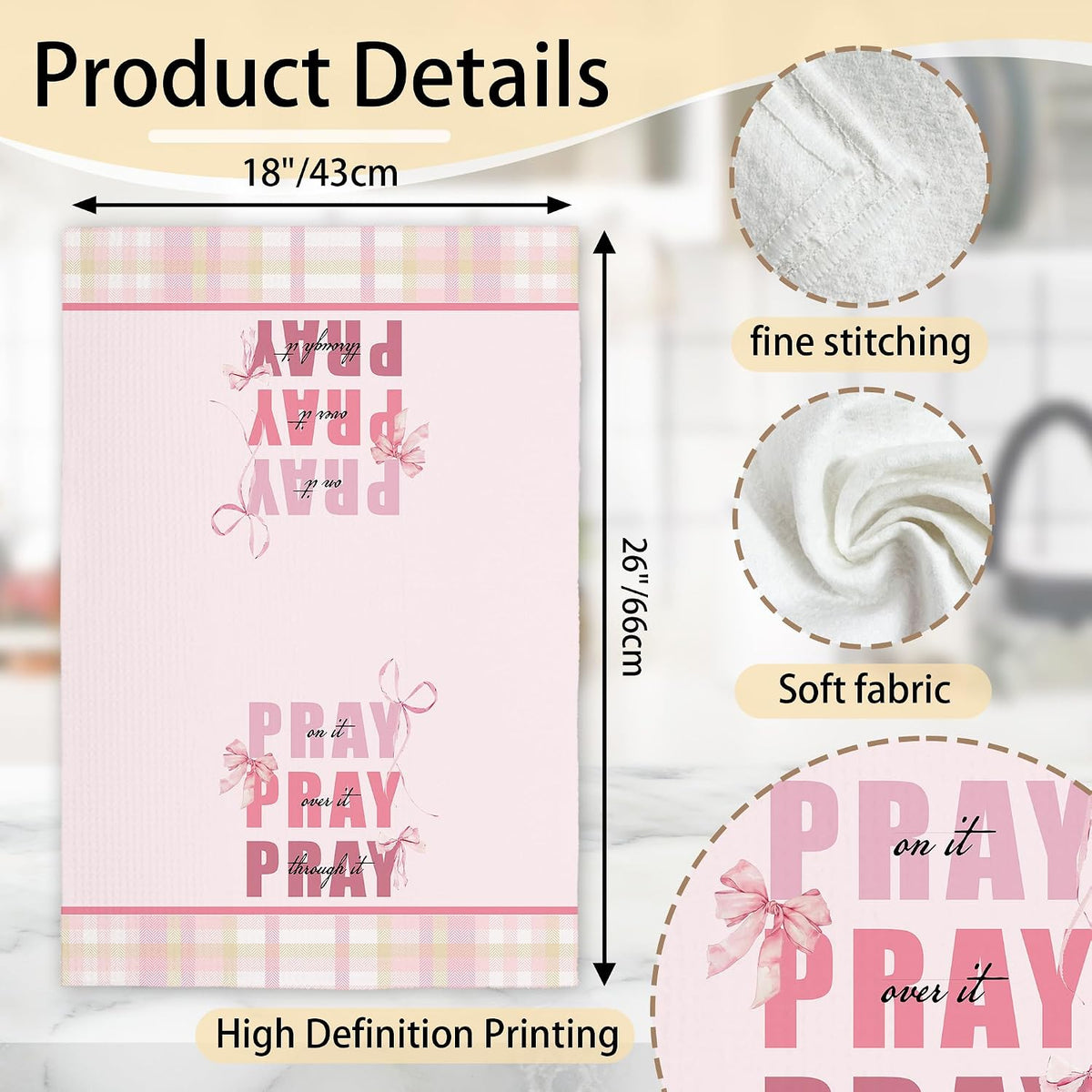 Pink Bow Kitchen Towels Set, Christian Decorative Kitchen Dish Towels, Cute Waffle Weave Dish Cloth, Pink Home Decor, Best Housewarming Gifts for Family Friends-B06