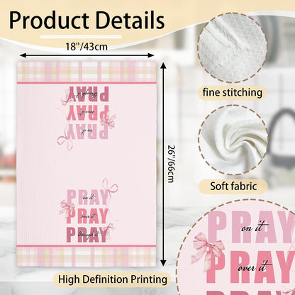 Pink Bow Kitchen Towels Set, Christian Decorative Kitchen Dish Towels, Cute Waffle Weave Dish Cloth, Pink Home Decor, Best Housewarming Gifts for Family Friends-B06