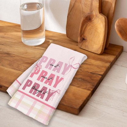 Pink Bow Kitchen Towels Set, Christian Decorative Kitchen Dish Towels, Cute Waffle Weave Dish Cloth, Pink Home Decor, Best Housewarming Gifts for Family Friends-B06