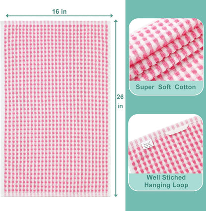 Cotton Dish Towels Cloths for Kitchen Drying Dishes, Lattice Terry Towels, Highly Absorbent Kitchen Cloths with Hanging Loop, 16‘’ x 26‘’, 4 Packs, Pink