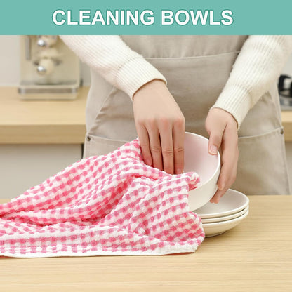 Cotton Dish Towels Cloths for Kitchen Drying Dishes, Lattice Terry Towels, Highly Absorbent Kitchen Cloths with Hanging Loop, 16‘’ x 26‘’, 4 Packs, Pink