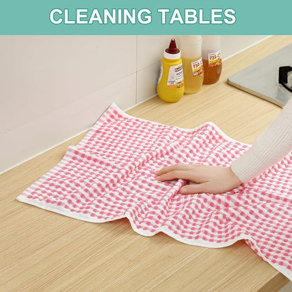Cotton Dish Towels Cloths for Kitchen Drying Dishes, Lattice Terry Towels, Highly Absorbent Kitchen Cloths with Hanging Loop, 16‘’ x 26‘’, 4 Packs, Pink