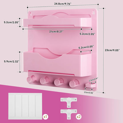 Pink Bedside Shelf Organizer - Wall Mount Phone Holder with Glasses Hook & 50 Motivational Stickers for Girls Bedroom Dorm Decor
