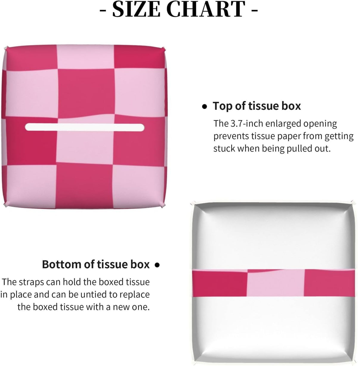 PU Leather Tissue Box Cover 5.2"X5.2"X5.2", Pink Checkerboard Tissue Box Holder Decorative for Bathroom, Home Office Car Decor