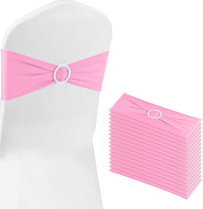 Pink Chair Sashes 25 Pack Spandex Stretch Chair Band Sashes with Buckles for Folding Chairs Wedding Party Reception Baby Shower Events Banquet Decorations