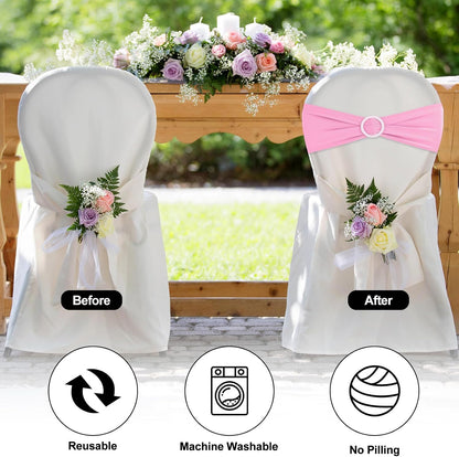 Pink Chair Sashes 25 Pack Spandex Stretch Chair Band Sashes with Buckles for Folding Chairs Wedding Party Reception Baby Shower Events Banquet Decorations