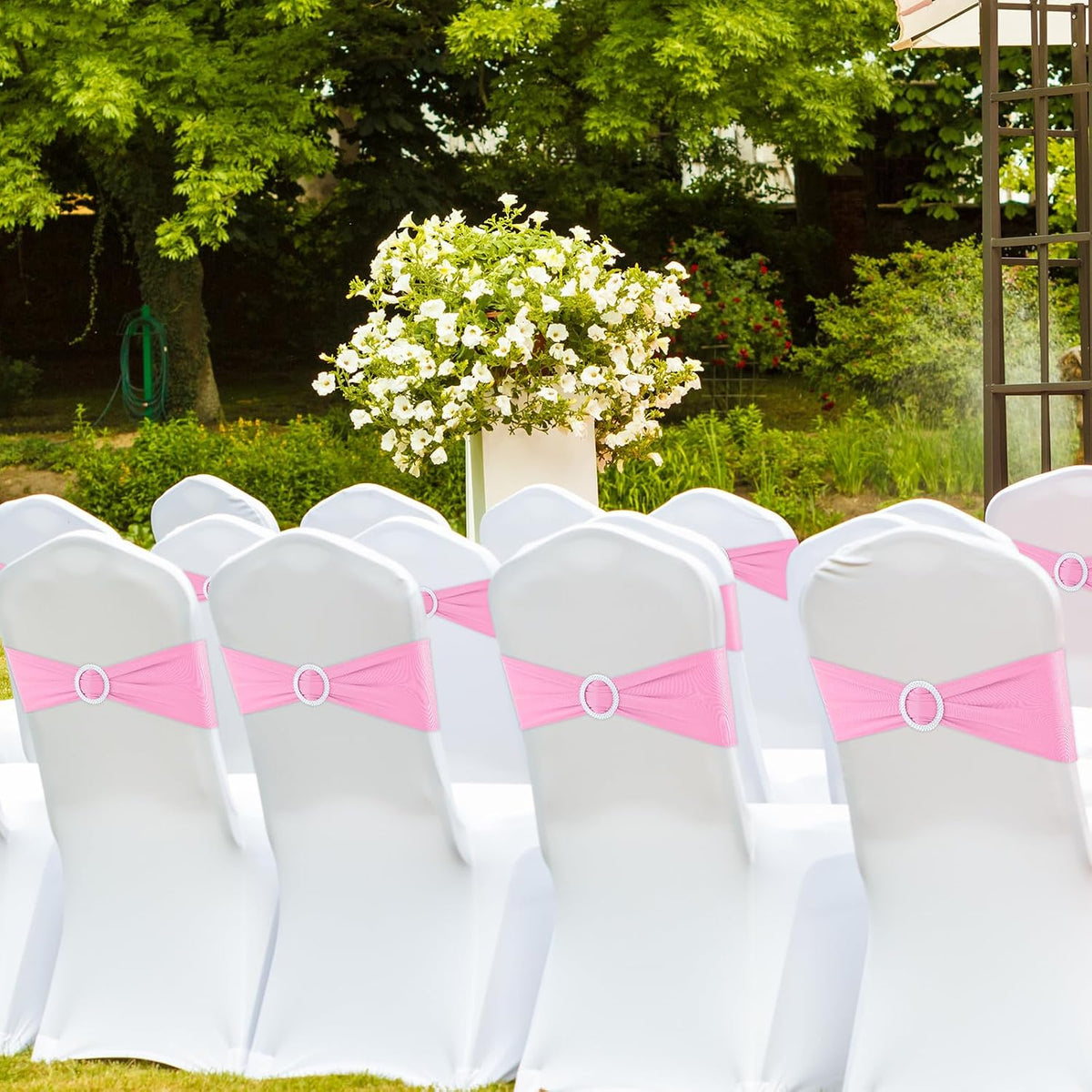 Pink Chair Sashes 25 Pack Spandex Stretch Chair Band Sashes with Buckles for Folding Chairs Wedding Party Reception Baby Shower Events Banquet Decorations