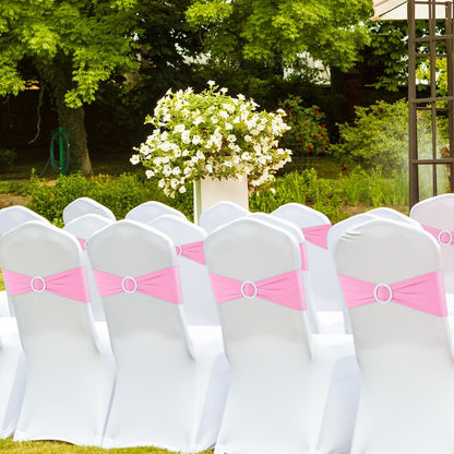 Pink Chair Sashes 25 Pack Spandex Stretch Chair Band Sashes with Buckles for Folding Chairs Wedding Party Reception Baby Shower Events Banquet Decorations