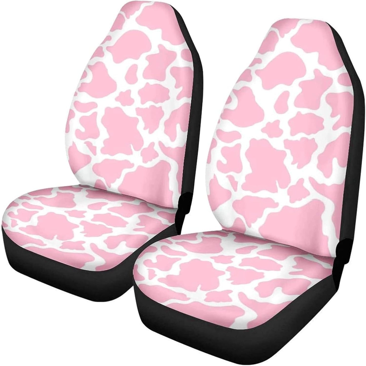 Pink Cow Animal Print Car Seat Cover 2 Pcs Car Accessories for Women Ladies Soft Car Seat Cushion Durable Auto Front Bucket Seat Cushion Decoration for Standard Size Cars