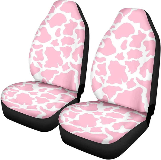Pink Cow Animal Print Car Seat Cover 2 Pcs Car Accessories for Women Ladies Soft Car Seat Cushion Durable Auto Front Bucket Seat Cushion Decoration for Standard Size Cars