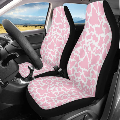 Pink Cow Animal Print Car Seat Cover 2 Pcs Car Accessories for Women Ladies Soft Car Seat Cushion Durable Auto Front Bucket Seat Cushion Decoration for Standard Size Cars