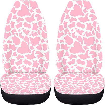 Pink Cow Animal Print Car Seat Cover 2 Pcs Car Accessories for Women Ladies Soft Car Seat Cushion Durable Auto Front Bucket Seat Cushion Decoration for Standard Size Cars