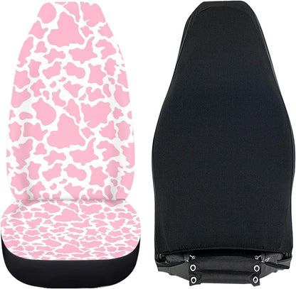 Pink Cow Animal Print Car Seat Cover 2 Pcs Car Accessories for Women Ladies Soft Car Seat Cushion Durable Auto Front Bucket Seat Cushion Decoration for Standard Size Cars