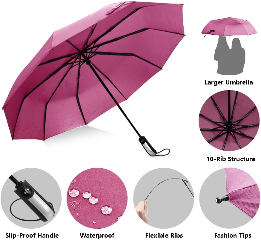 Umbrella Travel Umbrella with Teflon Coating, Automatic Umbrellas Anti UV Coating Folding Umbrellas