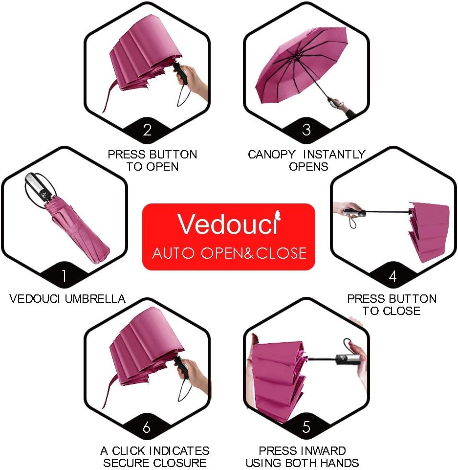 Umbrella Travel Umbrella with Teflon Coating, Automatic Umbrellas Anti UV Coating Folding Umbrellas