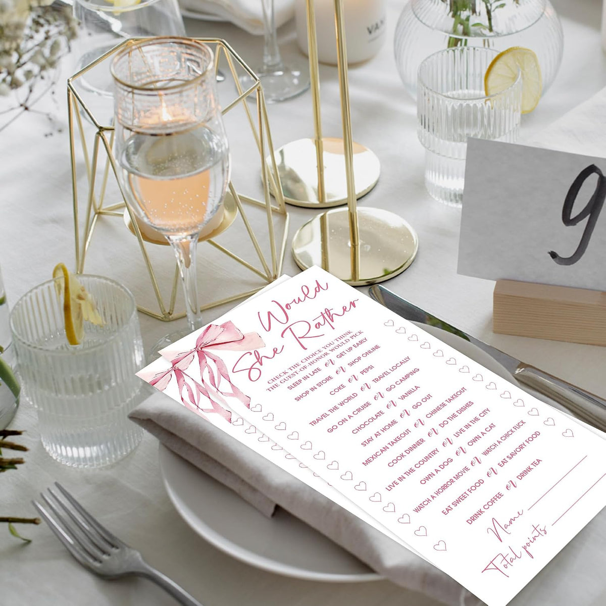 Pink Bow Wedding Shower Games, Would She Rather Wedding Games for 25 Guests, Engagement Bridal Shower Party Cards, Engagement & Bridal Party Supplies-4x9 Inch-A02