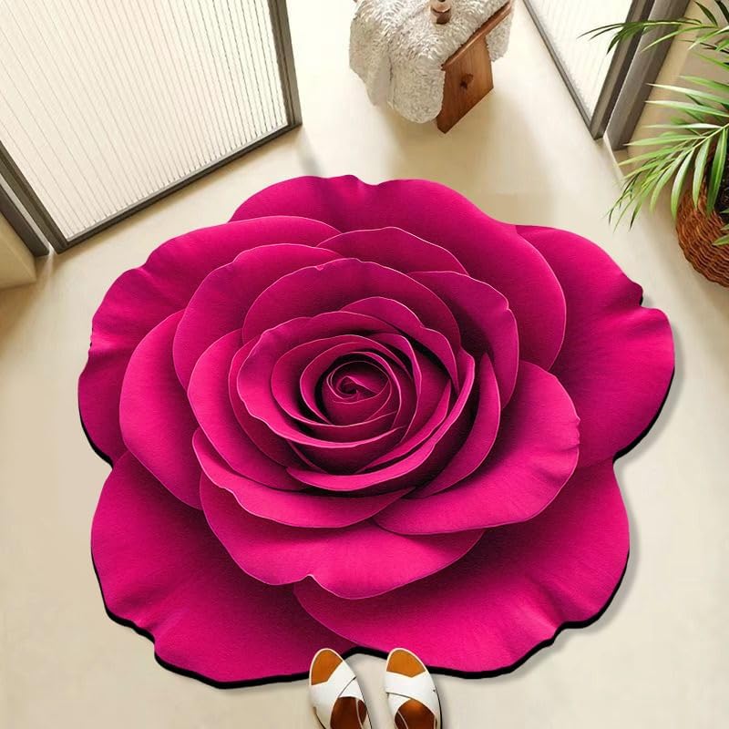 Pink Flowers Floral Bath Mat Natural Rose Bathroom Rugs Funny Non Slip Bathtub Decor Mats Super Absorbent Floor Carpet Machine Washable Quick Dry Bahtmat for Tub, Shower, Bedroom，Kitchen，31.5"x31.5"