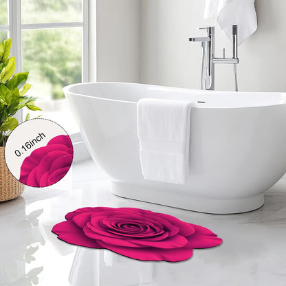 Pink Flowers Floral Bath Mat Natural Rose Bathroom Rugs Funny Non Slip Bathtub Decor Mats Super Absorbent Floor Carpet Machine Washable Quick Dry Bahtmat for Tub, Shower, Bedroom，Kitchen，31.5"x31.5"