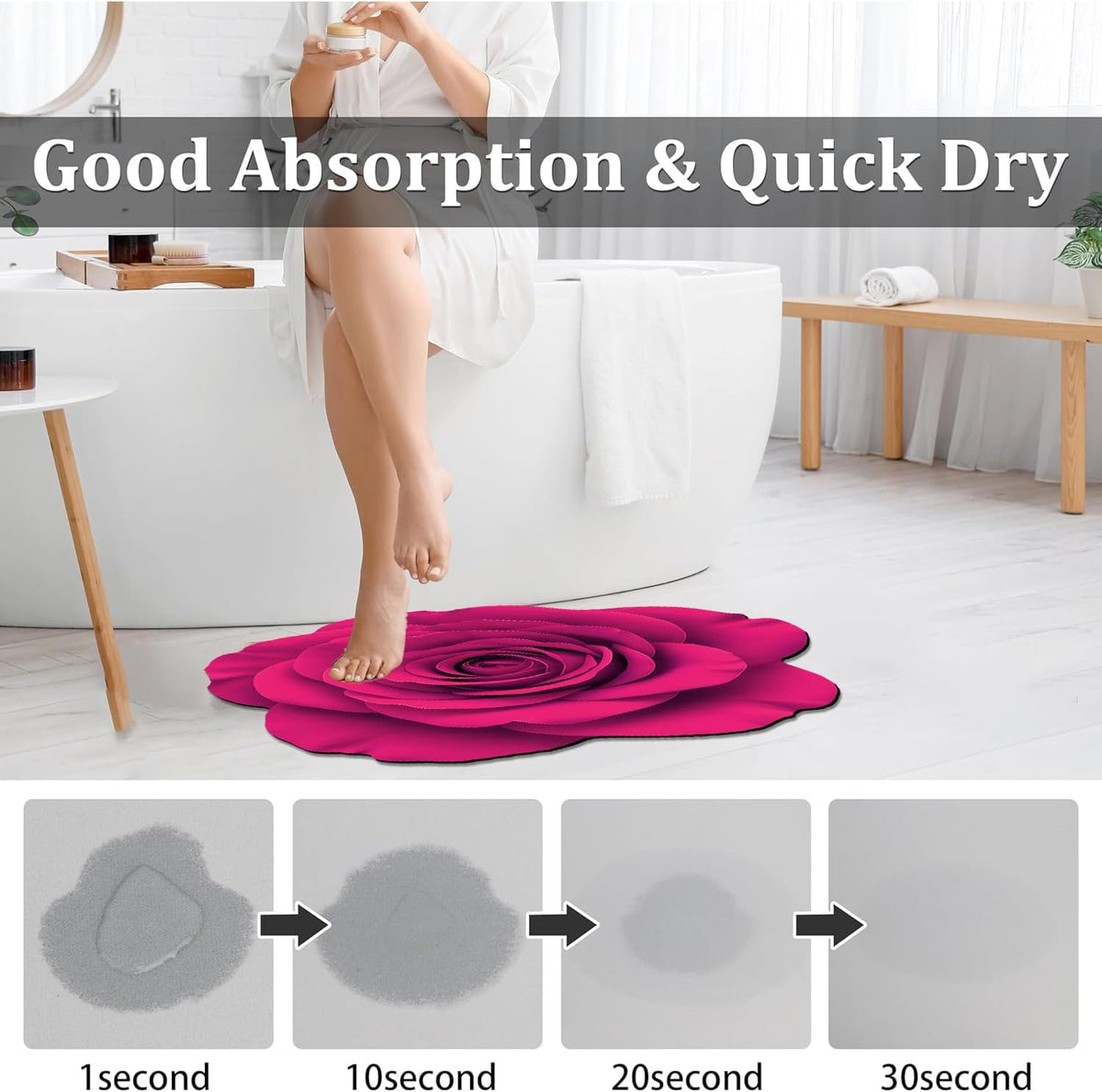 Pink Flowers Floral Bath Mat Natural Rose Bathroom Rugs Funny Non Slip Bathtub Decor Mats Super Absorbent Floor Carpet Machine Washable Quick Dry Bahtmat for Tub, Shower, Bedroom，Kitchen，31.5"x31.5"