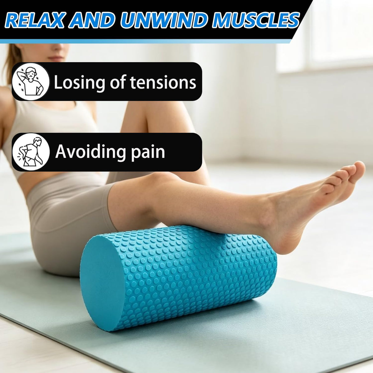 Foam Roller for Exercise, Pilates, Back Physical Therapy, 12" X 6" Round