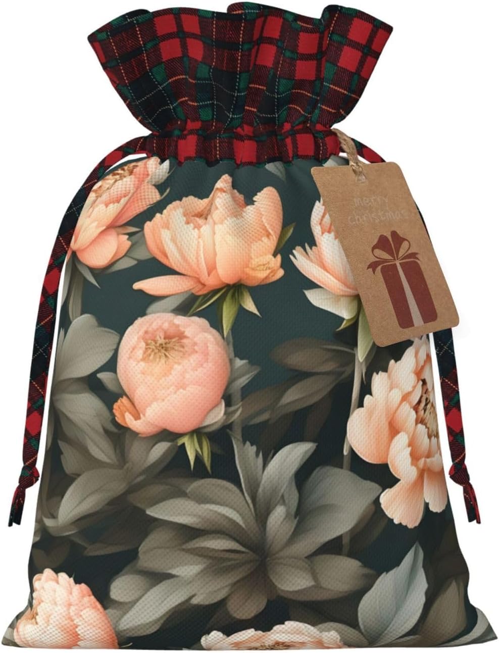Peach Peony Charming Drawstring Christmas Gift Bags,Reusable Present Pouches For All Occasions